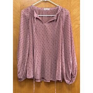 Blu Pepper Womens Chiffon Puff Sleeve‎ Blouse Tie Heart Babydoll Top Mauve Small